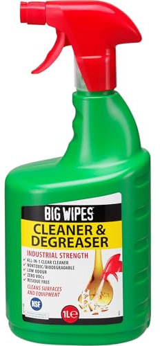 Big Wipes Cleaner & Degreaser Spray, Biodegradable, Tough on Grease, Oil, Dirt & Grime - Powerful & Fast Acting. For Surfaces & Equipment, NSF Safety Approved, Low Odour Non-Toxic - 1L