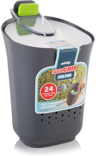 AMK® Brite Peg Basket With 24 Soft Grip Clothing Line Pegs Weatherproof Storage Container Includes Lid and Drainage Holes