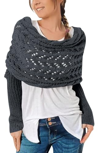 Schal Mit Ärmeln, Multifunktionaler Schal Mit Ärmeln Für Damen Gestrickter Schal Sweater Wrap Boho Pashmina Schal Umhang Strickschal Damen Schal Damen Winter Schal Mit Ärmeln Strick,Dark Gray