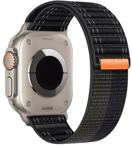 Kompatibel mit Apple Watch Armband 46mm 45mm 44mm 49mm Herren, Geflochtenes Uhrenarmband Klettband für iWatch Serie 11 10 9 8 7 6 5 4/SE 3/Ultra 3/2, Stoff Sports Band für Iphone Watch Schwarz