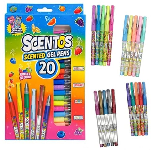 Scentos Fratelli Duft-Gelschreiber, 20 Stück, Metallic, Neon, Primär- und Pastellfarben, zum Zeichnen, Färben, Schreiben und Verschenken, ungiftig, entworfen in den USA