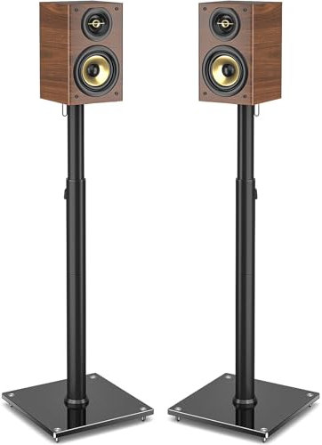 5Rcom Upgraded 360° Swivel Speaker Stands Height Adjustable for Satellite & Small Bookshelf Speakers, Set of 2 Floor Stand Mount Each Holds 5kgs, Easy Assembly, Cable Management, Black
