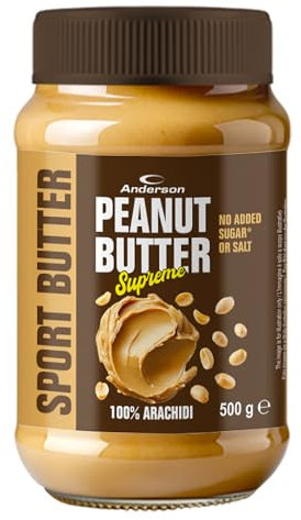 Anderson Sport Butter Supreme | 100% burro di arachidi naturale, senza glutine, senza zuccheri aggiunti, senza sale e senza conservanti | Made in Italy