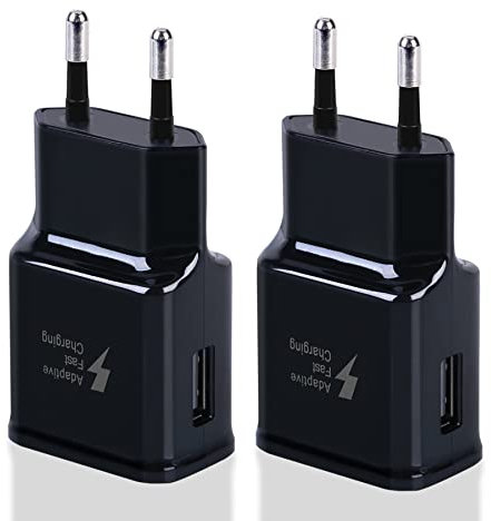 Caricabatterie USB da 2 Pezzi, Adattatore di Ricarica per Caricabatterie Rapido Adattivo per Samsung Galaxy S21/S20/S10/S10e/S7/S8/S9 Plus/A13/A14/A15/A20/A25/A35/A40/A53 5G, M14/M34, Note 5 8 9