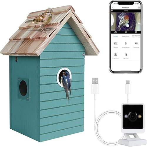 Vogelfutterhaus mit Kamera,Vogelfutterhaus,Vogelhaus, Automatische Videoaufnahme,2K intelligentes WLAN-Vogelhäuschen mit Nachtsicht in Farbe, Vogelhäuschen aus Holz für Drosseln und Kolibris