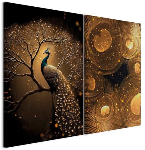 murando - Wandbilder Set Pfauenmotiv 40x30cm 2 Teilig je 20x30cm Collage 2er Mehrteiligen Gemälden Vlies Leinwandbild Kunstdrucke Leinwanddrucke - Bilder-Set Schlafzimmer Natur g-C-10198-b-a