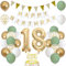 18. Geburtstag Dekoration Salbeigrüne, Grün Gold Luftballon Deko 18. Geburtstag mit Zahl 18 Folienballon, Happy Birthday Banner, Tortendeko für 18. Happy Birthday Deko Junge Mädchen