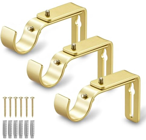 LLPJS Adjustable Curtain Rod Brackets for 1 Inch Rods, Warm Gold, 3-Pack