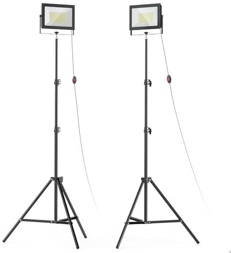 LIVOWALNY 2er-Set LED Baustrahler mit Stativ – 100W, 11000 Lumen, IP65 Wasserdicht, Verstellbarer Kopf – Tragbare Arbeitsleuchte für Außenbereich, Camping und Werkstatt (2er- Set)