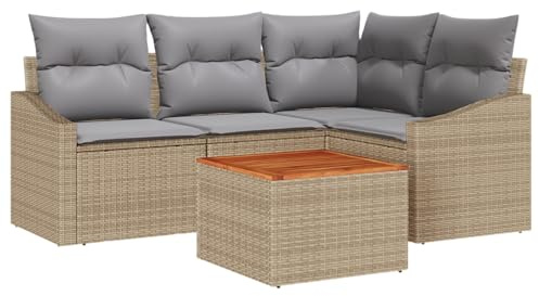 vidaXL Garten-Sofa-Set 5 pcs Beige und Hellgrau, Garten-Sofa-Set, modulare Möbel, verstellbare Füße, UV-beständige Materialien, Lounge für Balkon