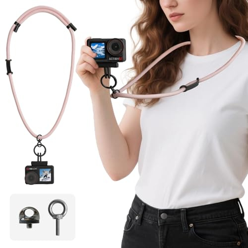 muuee Neck Strap for DJI Osmo Action 5 Pro/4/3, Pocket 3, Insta360 Ace Pro, Anti-Drop Neck Lanyard with 1/4 Screw and M5 eye bolt for GoPro, Insta360 X5/X4, Selfie Sticks, Camera & Tripod (Pink)