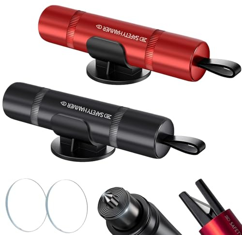 Bangbobi Martillo de Emergencia Coche con Cortador de Cinturones y rompevidrios, Martillo de Seguridad Multifuncional para Coche, Safety First (Incluye Cristal de Prueba + Base)