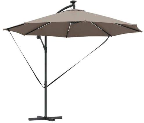 vidaXL Auskragender Bananenschirm Taupe 294 x 294 x 248 cm, Verstellbarer Sonnenschirm, Moderne Solar-Schattenspender, wetterfester Outdoor-Baldachin für Balkon und Garten