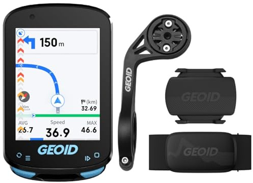Ordinateur de vélo GPS GEOID CC600 avec capteur de Cadence/Vitesse CS600, Ceinture cardiofréquencemètre HS500 et Support de Guidon prolongé – Ensemble Complet