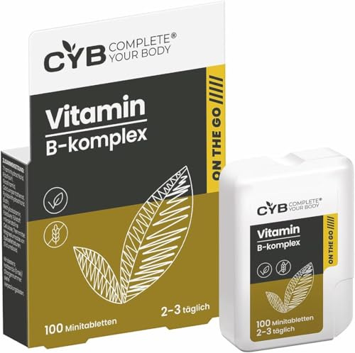 CYB Minitabletten für unterwegs, 100 kleine, leicht verdauliche Tabletten im praktischen Spender – Vitamin B-Komplex – Alle B-Vitamine – Energiestoffwechsel, Verringerung von Müdigkeit und Müdigkeit