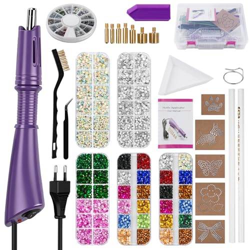 Hotfix Applikator Tool & Bedazzler Kit mit 8600 Strass 6 Spitzen Schablonen Etui für Stoff Leder Kleidung DIY Bling Design