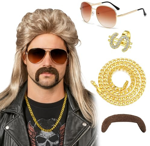 GWAWG Brown Mullet Men's Wig,Brown 80s Mens Wig for 70s 80s Themed Parties Halloween Costume Party Dress Up Christmas