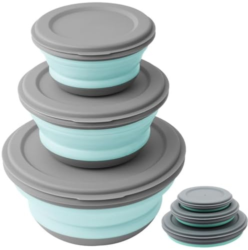sengcengs Lot de 3 bols pliables avec couvercle - Pour le camping, les pâtes, la salade de fruits, le yaourt, le camping, les voyages, l'école, la cuisine, etc