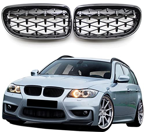 Glänzender Schwarzer Chrom-Diamant-Kühlergrill Im Meteor-Stil, Passend Für BMW 3er E90 E91 4-Türer LCI Facelift 2009-2012 51137201969