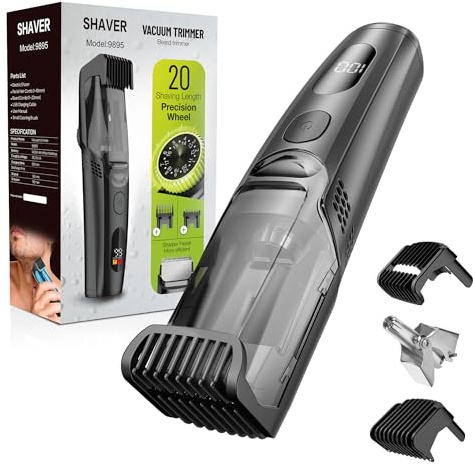 NUBACK Vacuum Beard Trimmer for Men, Cordless Electric Beard Grooming Kit with Adjustable Combs, 90-Minute Runtime, Precision Trimming for Beard, Moustache & Sideburns, Travel Lock, USB-C Charging