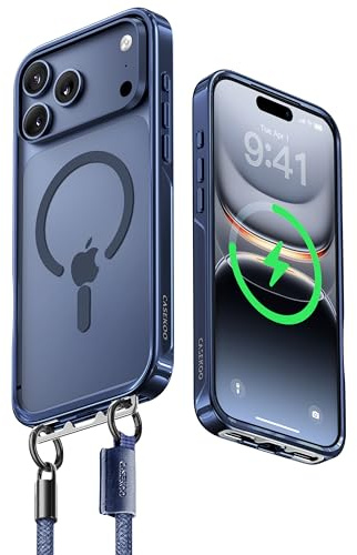 CASEKOO Linkoo für iPhone 17 Pro Max Hülle mit Band,【Patentiertes ClipSafe】: Versteckter Klapp-Clip, Glänzende Handyhülle für iPhone 17 Pro Max, Kompatibel mit MagSafe, Blau