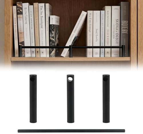 Barre de Protection pour Étagère Barre de Garde Étagère en Tube Rond Noire, Rails Anti-Basculement de Cabinet Longueur Personnalisée, Kit de Galerie avec Poteau de Montage(60cm/23.6in)