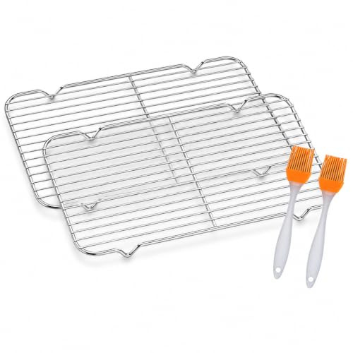 2PCS Stainless Steel Cooling Rack 31x20x1.5cm Non-Stick | Versatile Wire Rack Safe for Oven and Dishwasher Ideal for Baking Grilling and Roasting Durable Easy to Clean and Rustproof