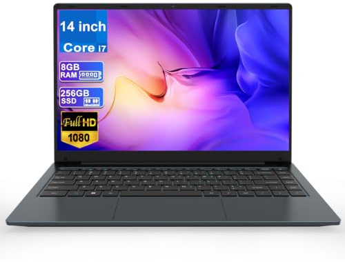 LEEDOW 14 Inch Portable Laptop Core i7 Processor, 8GB RAM 256GB SSD | Lightweight Notebook Ideal for Study, Work and Daily Use, FHD 1920×1080, WiFi 5, BT 4.2, Computer for Student and Business
