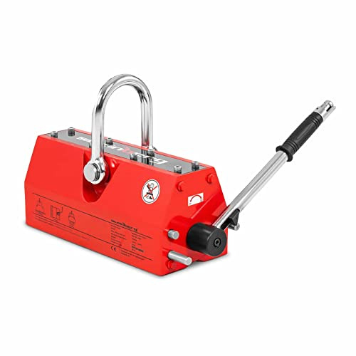 Steinberg Systems Lifting Magnet Magnetic Lifter SBS-ML 2000 (2000 kg lifting capacity, 6000 kg traction, Manual lever operation, Magnetism without electricity) Red