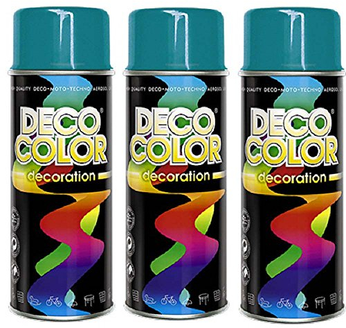 Deco Color 3er Sparpack DC Lackspray glänzend 400ml nach RAL freie Farbauswahl (3 Dosen in wasserblau glanz RAL 5021)