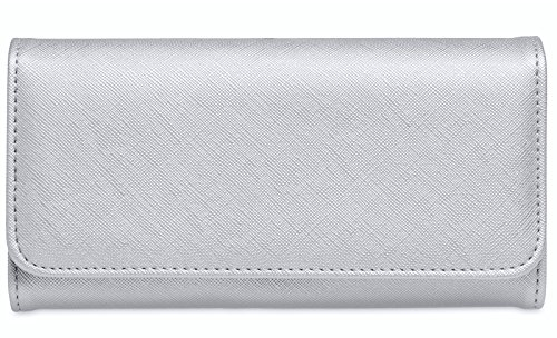 Caspar GB1010 stylischer großer Langer Damen Geldbeutel Geldbörse Portemonnaie, Farbe:Silber, Größe:One Size