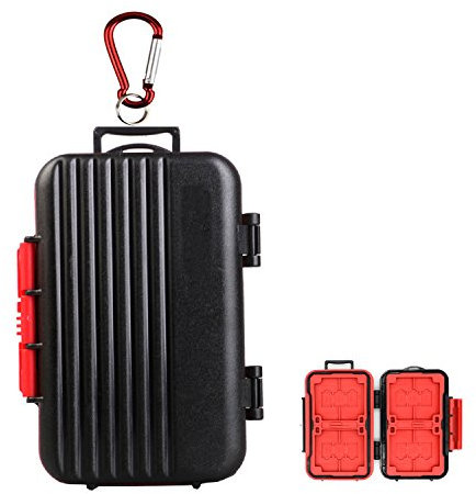 LXH Waterproof & Shockproof 24 Slots Luggage Memory Card Case Holder For 4 (CF) Compact Flash & 8 Secure Digital (SD) & 12 TF/Micro SD Card Storage Holder With Carabiner (Black)