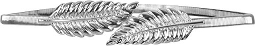 BlackButterfly Metallic Elastische Dehnbare Kette Blatt Gürtel (Silber, XL)