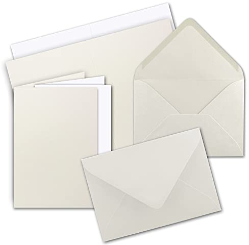 10 x Faltkarten-Set DIN A5 - Natur-Weiss inkl. Umschlägen DIN C5 und passenden Einlegeblättern in Weiß - blanko Klappkarten 14,8 x 21 cm