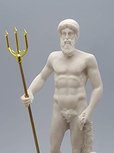 Poseidon griechisch-römischer Gott des Meeres, Neptun gegossener Marmor Statue Skulptur 24,5 cm