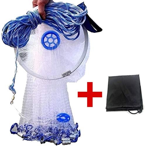 EASY BIG Amerikanisches Wurfnetz mit Aluminium-Frisbee, Fischernetz für Köderfalle, 0,8 Zoll/2 cm Maschenweite, 7,8-13,8 ft/2,4-4,2 m Durchmesser
