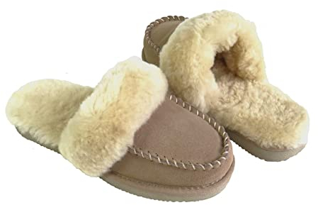 Lammfell Pantoffel Slipper bequeme Paßform Lammfell Hausschuhe sand beige mit dicken beigen Australischen Lammfell