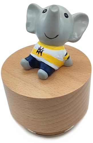falado Mini Wooden Animal Rotary Music Box with Cute Elephant Ornament (You Are My Sunshine.)