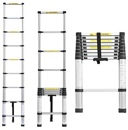 Escabeau télescopique extensible en aluminium robuste et multi-usage avec verrouillage de sécurité antidérapant 150 kg