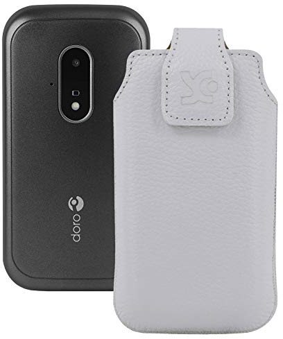 Suncase Étui de protection en cuir pour Doro 6060 Blanc