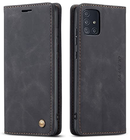 QLTYPRI Etui Coque pour Samsung Galaxy A51 5G, Portefeuille Fentes Cartes Housse Antichoc Cuir PU Vintage Portefeuille Etui Compatible avec Samsung Galaxy A51 5G - Noir