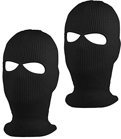 SUNTRADE 2-Loch gestrickte Skimaske mit Vollgesichtsabdeckung, Winter-Sturmhaubenmütze für Outdoor-Sport, 2er-Set (Schwarz x 2)