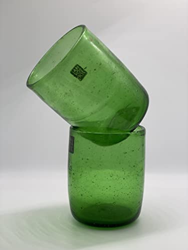 Maison Zoe 6-teiliges Trinkglas Set aus Recycling-Glas Dary - klein - grün - Durchmesser ≈ 8cm - Höhe ≈ 9cm - 100% Handmade - - Saftglas- Wasserglas