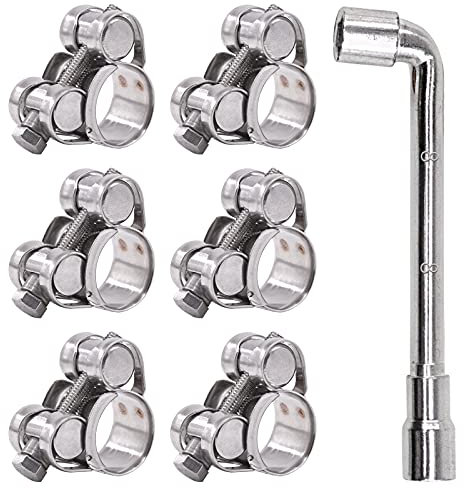 Glarks 6Pcs 17-19mm T-Bolt Hose Clamps 304 Stainless Steel Heavy Duty Ear Clamp Tube Clamp Adjustable Pipe Clamps for 0.7''-0.75'' Dia Range Hose (17-19mm)