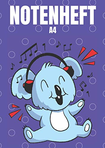 Notenheft A4: Schreibheft mit Notenlinien | Notizbuch für Musiker, Lehrer und Schüler | Klavier, Gitarre mit Hilfslinien | 120 Seiten