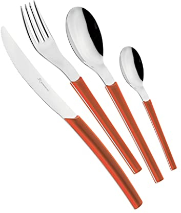 EME POSATERIE Loto Arancio 1665 - Set di Posate da Tavola in acciaio inox 18/10, per 6 persone, 24 pezzi