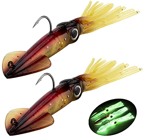 QualyQualy Gummitintenfisch Köder 36g 14cm Leuchtend Tintenfisch Gummiköder Meer Tintenfisch Angelköder Gummi für Zander, Barsch, Forellen, Hechte 2 Stück (2 Stück #C)
