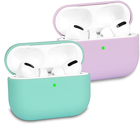 KOKOKA Custodia in Silicone Compatibile con AirPods Pro, Case Cover Protettiva Ultra Sottile in Premium Silicone per Airpods Pro, LED Frontale Visibile, Lavanda/Mint Green
