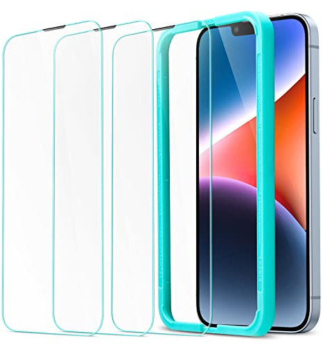 ESR Protector de Pantalla Cristal Templado Compatible con iPhone 16e 2025/iPhone 14/13/13 Pro, Marco Instalación Fácil, Protección Grado Militar, Ultra Resistente Arañazos, Protector Altavoz, 3 Set