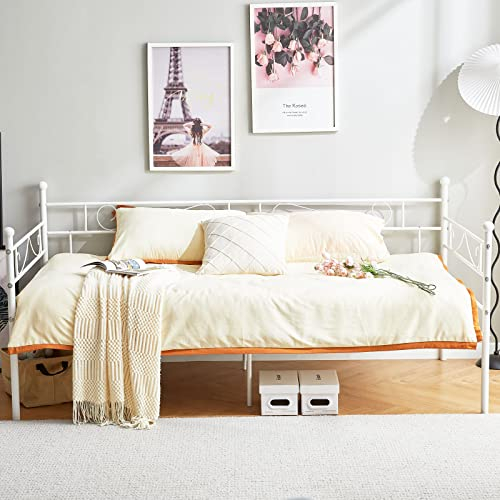 EGGREE - Bettgestell aus Metall für Schlafsofa, Schmiedeeisen, Einzelbett, für Kinder, Erwachsene, 90 x 200 cm, Weiß